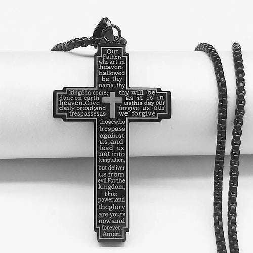 Christian Bible Cross Chain Necklace Stainless Steel Big Pendant