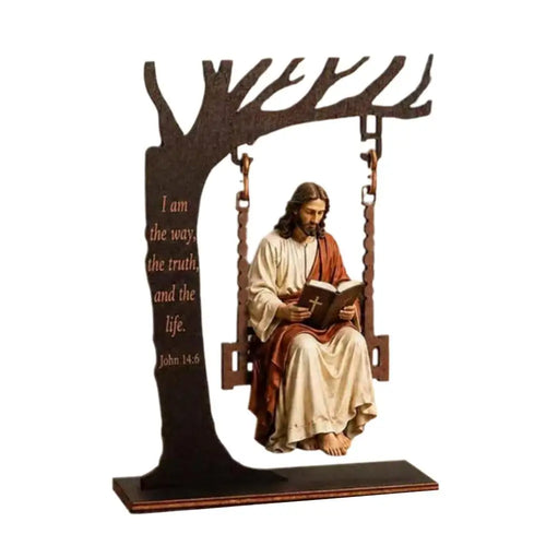 Christian Jesus Swing Tabletop Decoration Wooden Tree Frame With Bible