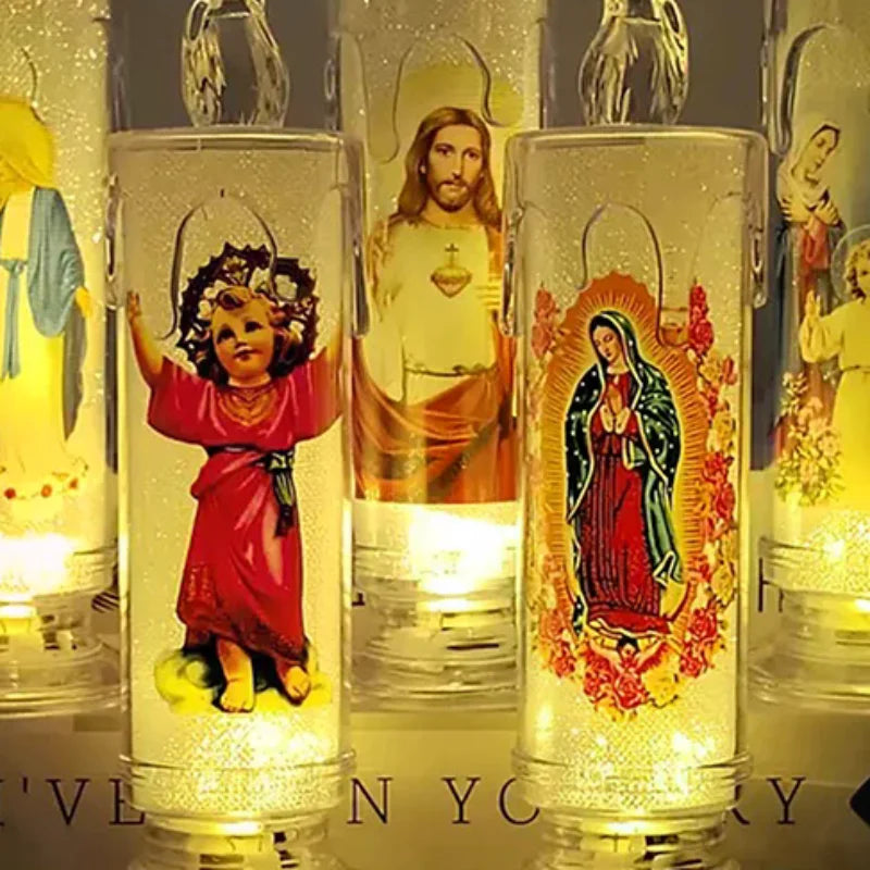 Jesus Virgin Christ LED Candle Lamp Romantic Flameless Prayer Tea