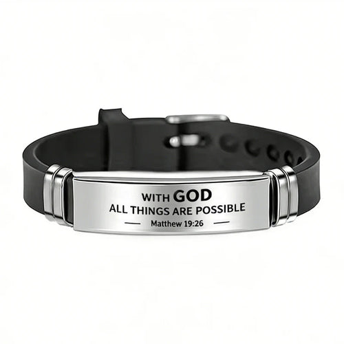 Religious Bible Verse Bracelet Black Stainless Steel Silicone