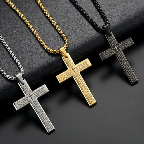 1/3pcs Christian Bible Cross Chain Necklace Steel Big Pendant Necklace