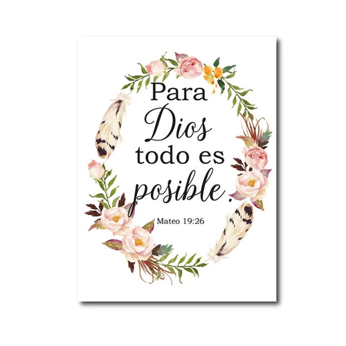 (2D canvas painting)  Spanish Bible Verse Quotes Print God Christian