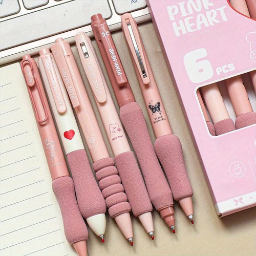 6pcs/set 0.5mm Retractable Gel Pen, Kawaii Stationary, Cute Pens,