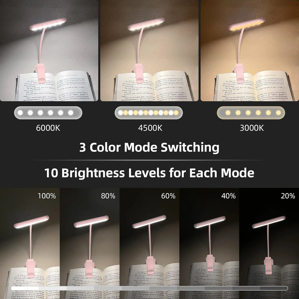 Reading Lamp Book Clamp Black/White/Pink USB Rechargeable Battery