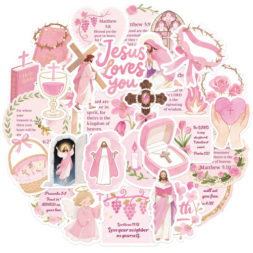 50PCS Pink Jesus Bible Stickers for DIY Scrapbook Stationery Suitcase