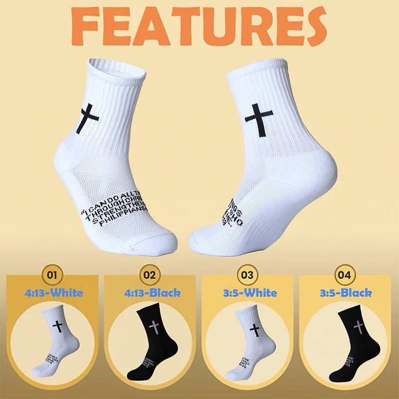 4 Pairs Christian Cross Socks Prayer Garter Bible Birthday Gift for