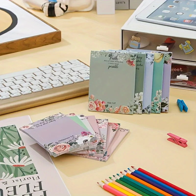 Inspirational Bible Text Self-Adhesive Notes, 30 Pieces, Retro Flower