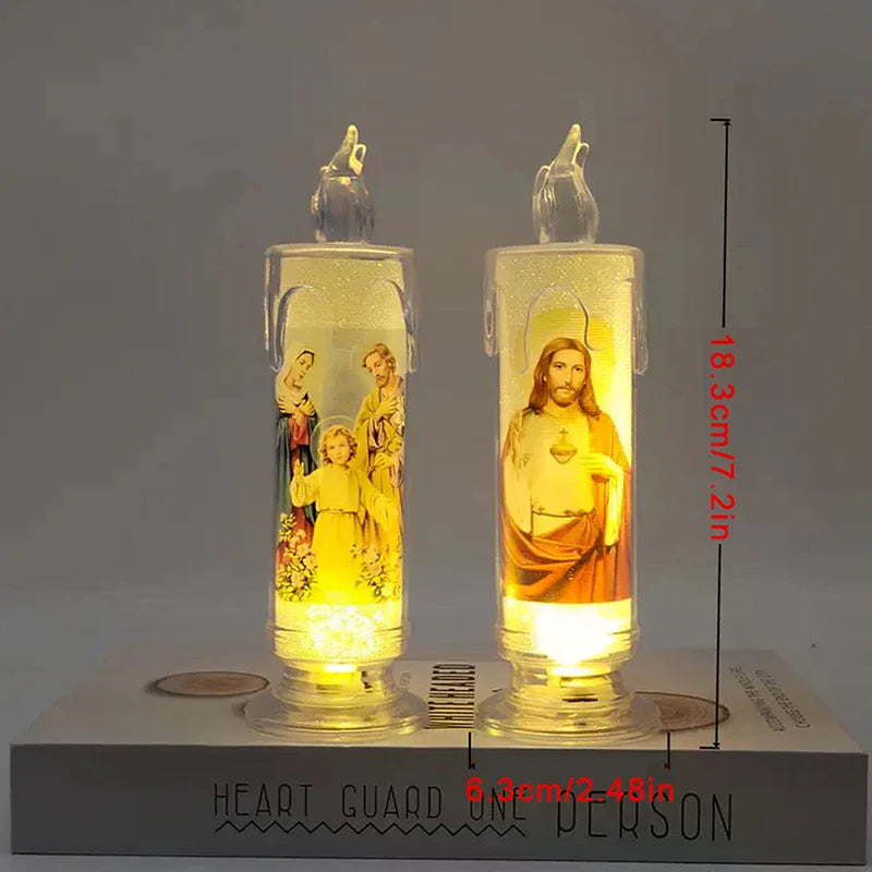 Jesus Virgin Christ LED Candle Lamp Romantic Flameless Prayer Tea