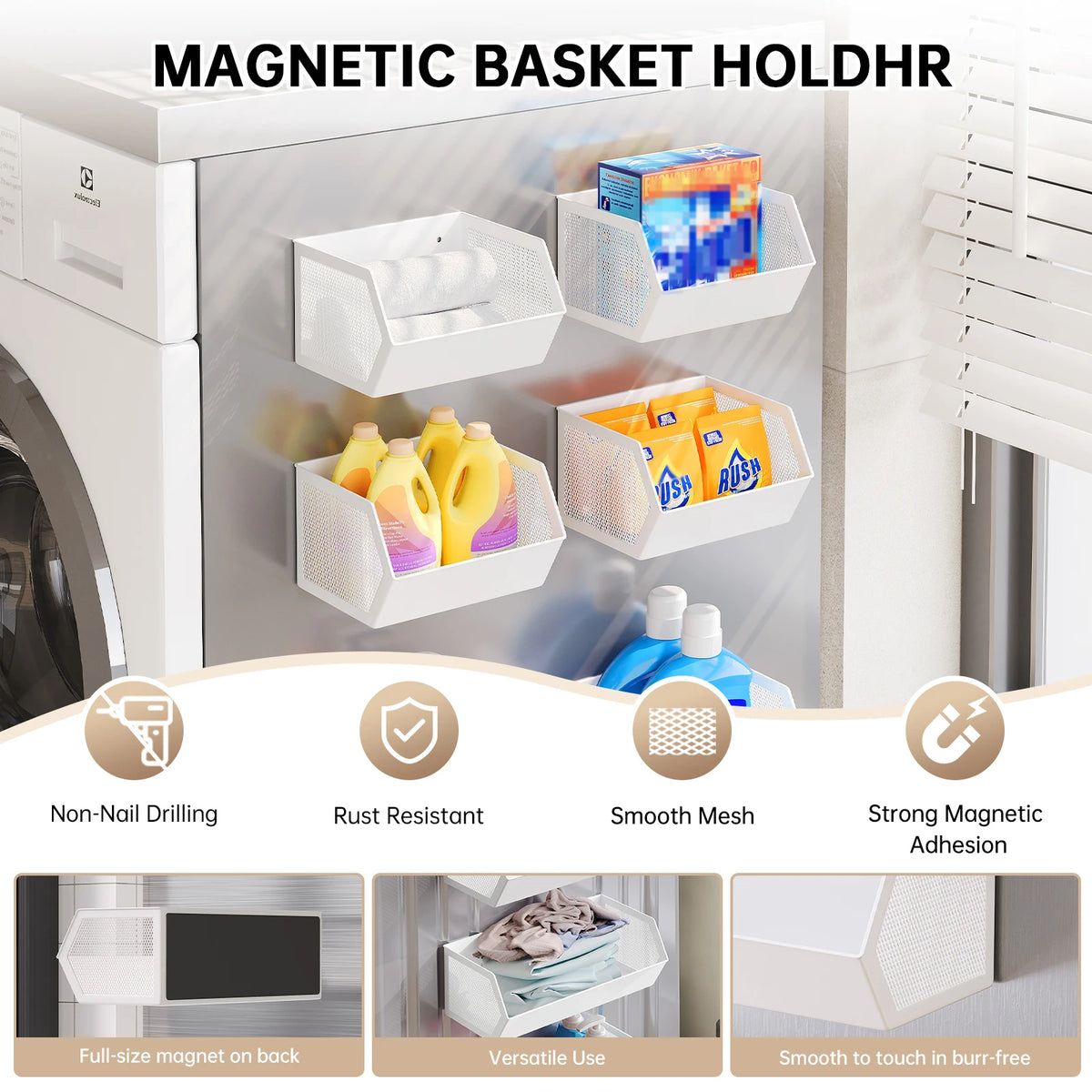Magnetic Storage Rack for Balcony, Side of Washing Machine, Laundry