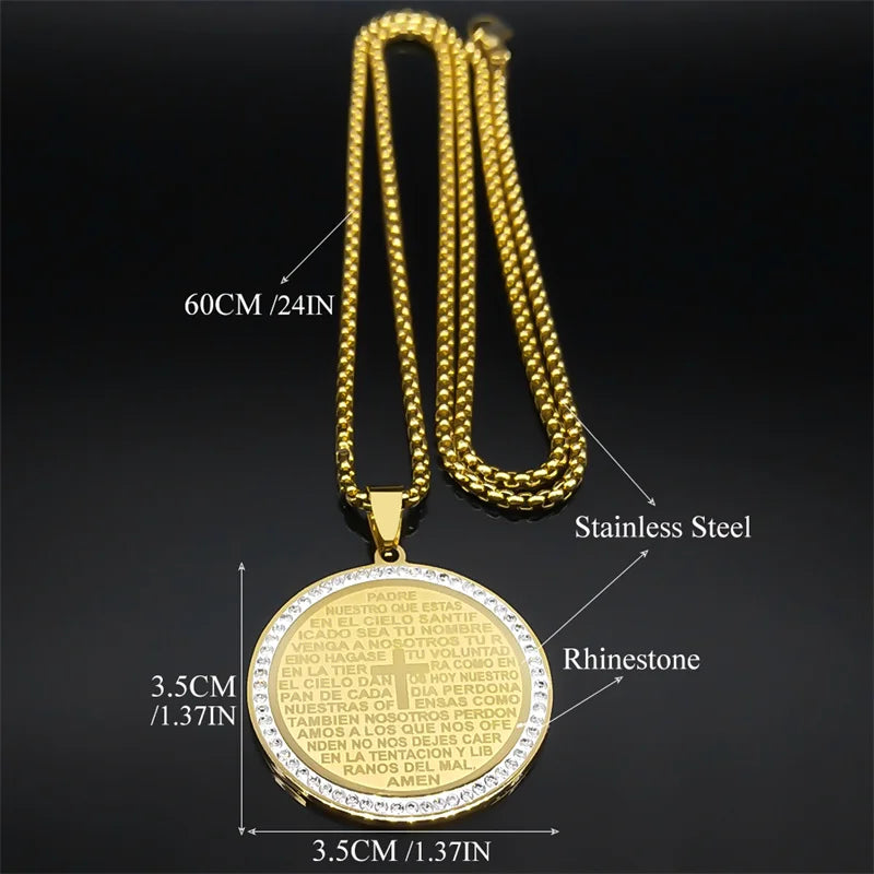 The Lord's Prayer God Cross Bible Spainsh Verse Ncklace for Women Men