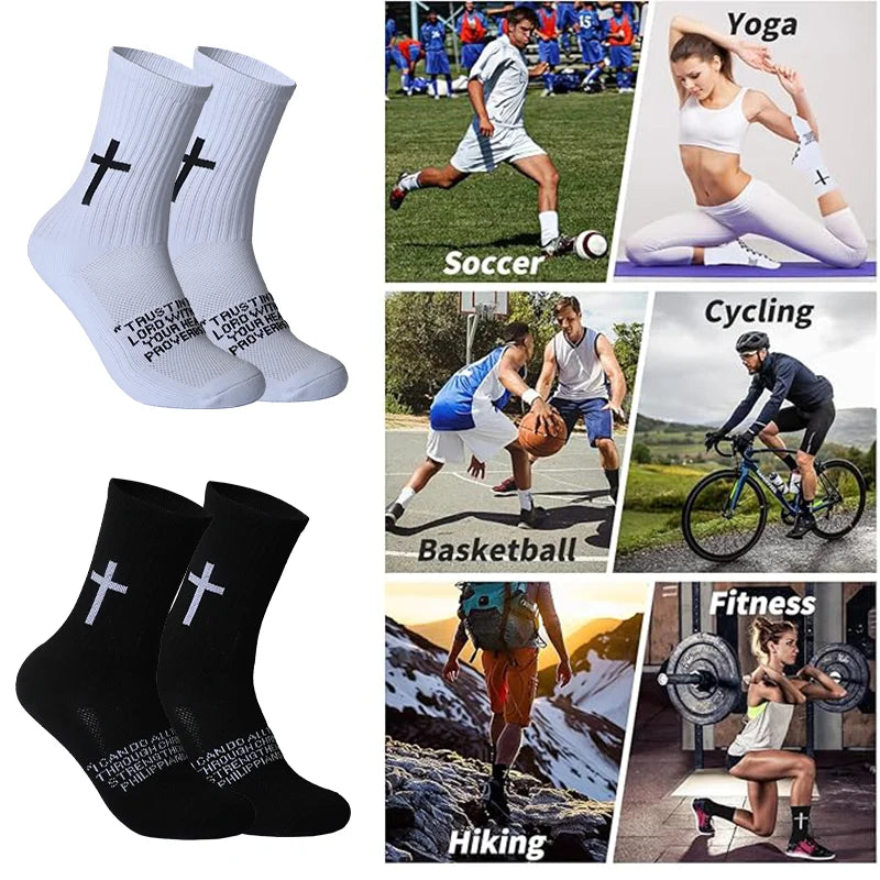 4 Pairs Christian Cross Socks Prayer Garter Bible Birthday Gift for