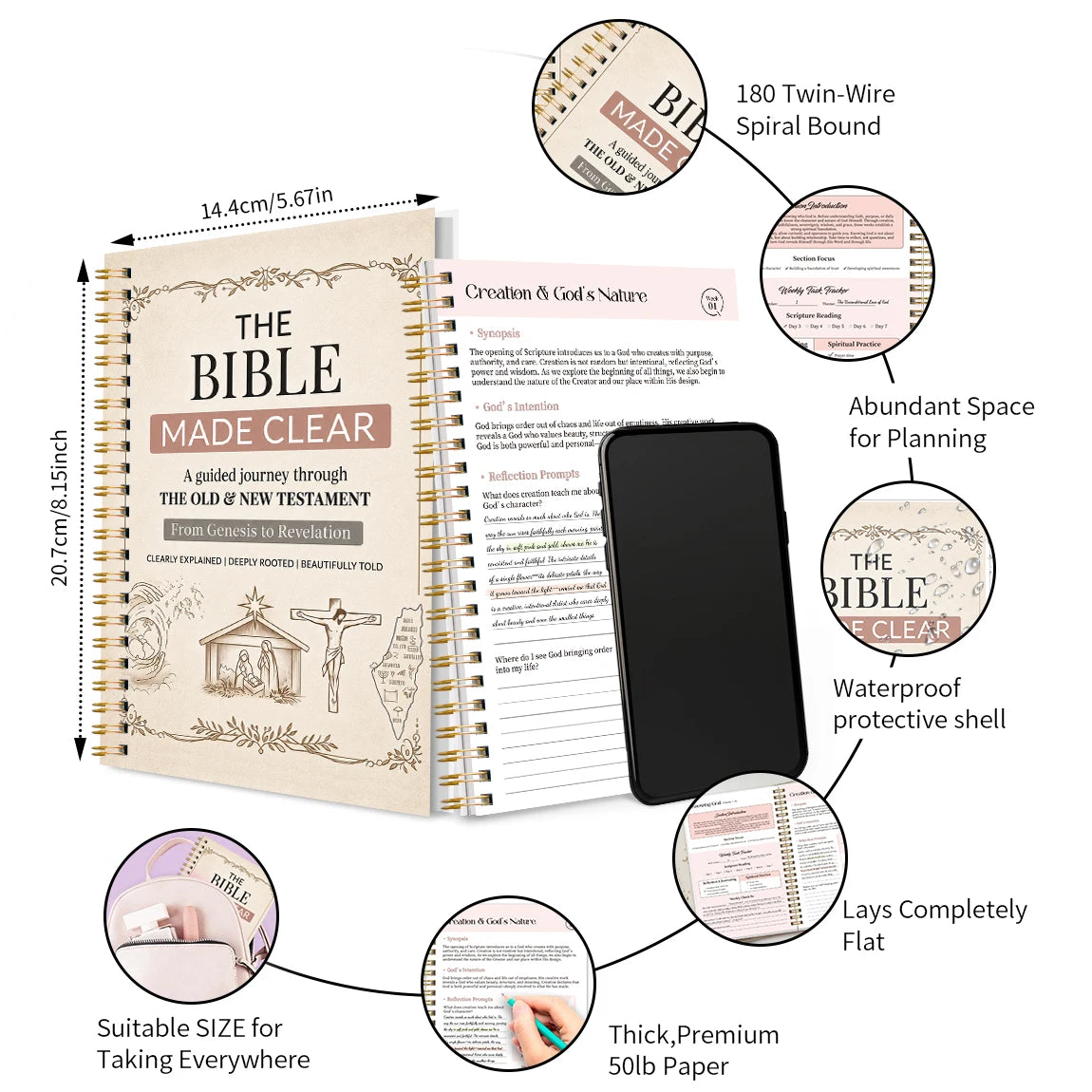 1pc 8-Week Bible Study Planner, 8.15×5.67in Twin-Wire Devotional