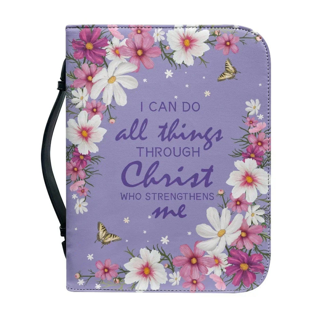 Pretty Floral Bible Verse Print Women Holy Bible Bag PU Leather