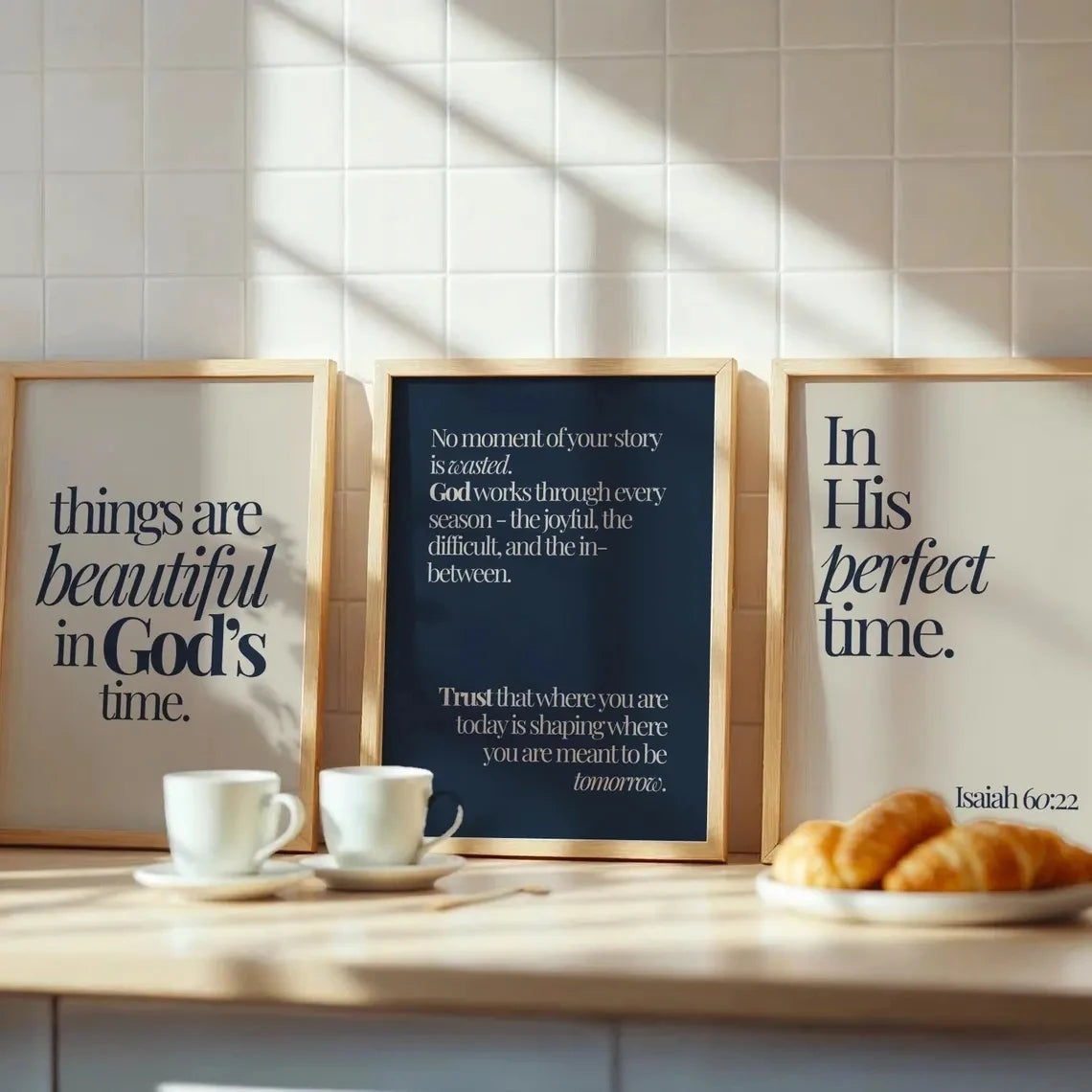 3pcs Minimalist  Navy Christian Bible Verse Trio Wall Art Print Canvas