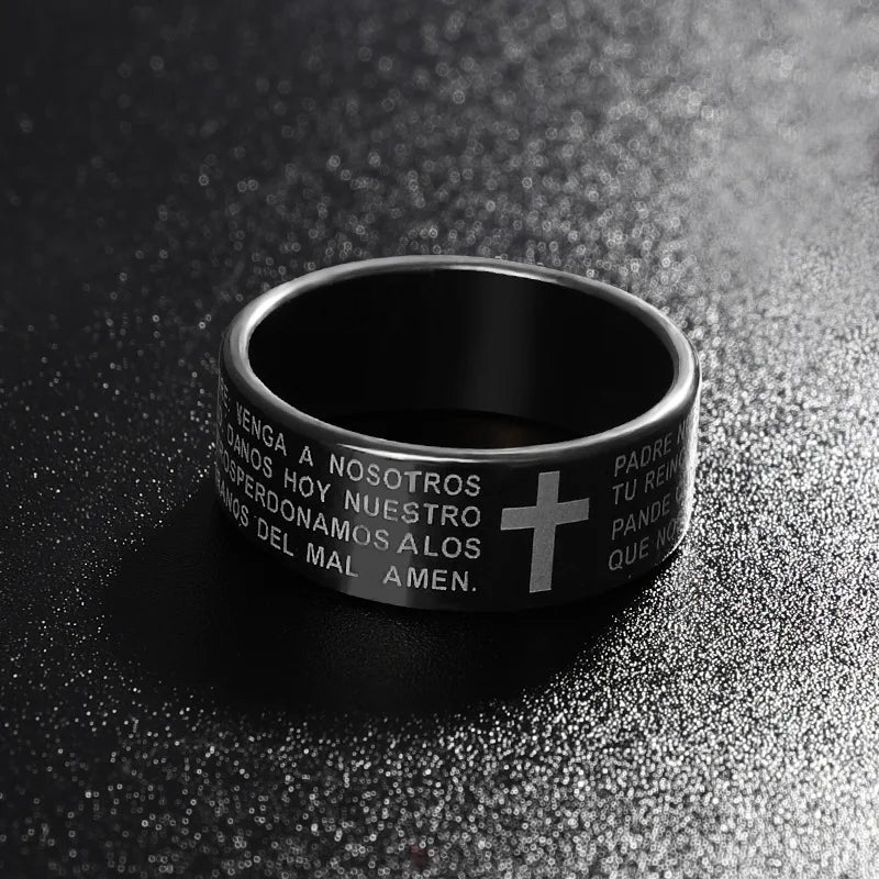 Black Jesus Men's Titanium Steel Bible Scripture Cross Jesus Ring