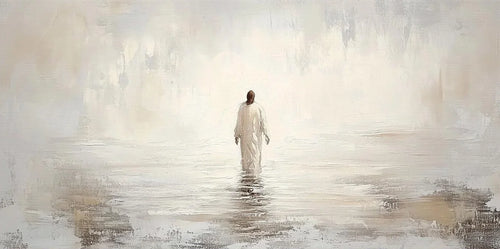 1PC  Jesus Walking on Water Minimalist Beige Abstract Print, I Will