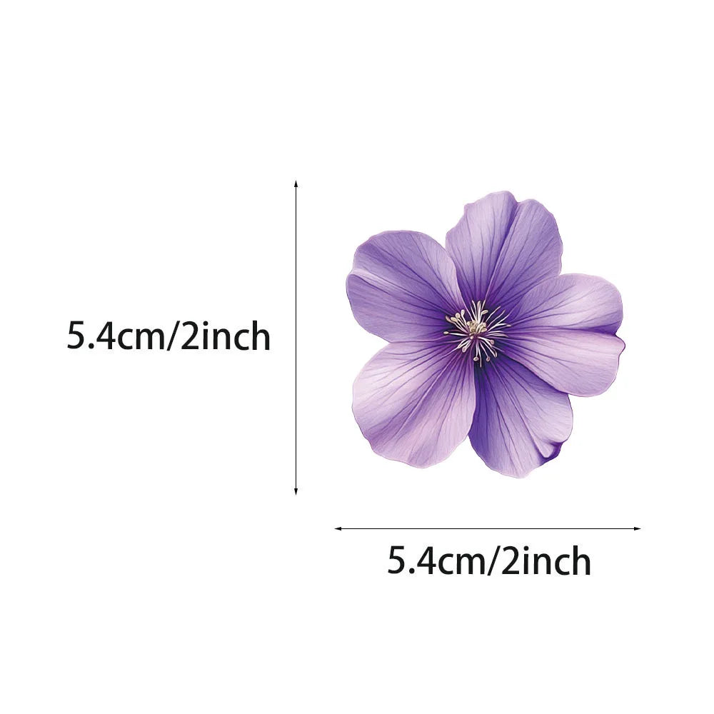 50Pcs Cartoon Purple Flower Sticker Packs Waterproof Transparent PET