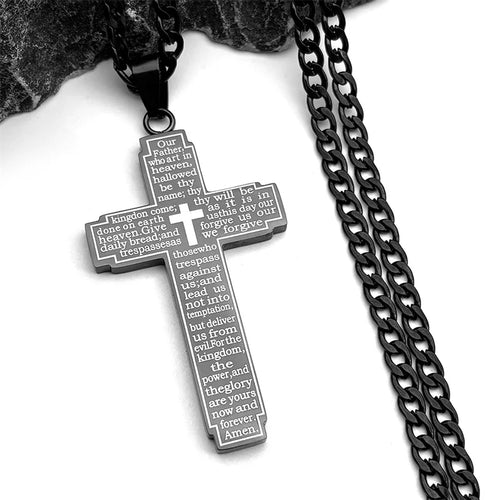 Christian Bible Cross Chain Necklace Stainless Steel Big Pendant