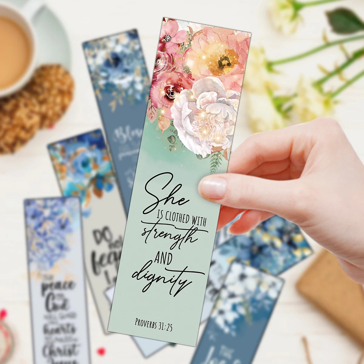 30pcs Flowerl Design Inspirational Bible Verse Bookmarks For Religious