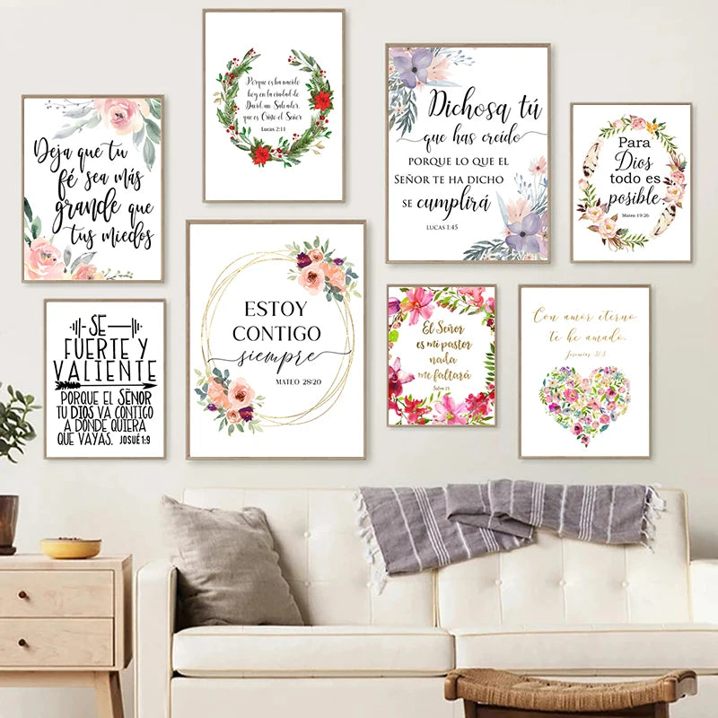 (2D canvas painting)  Spanish Bible Verse Quotes Print God Christian