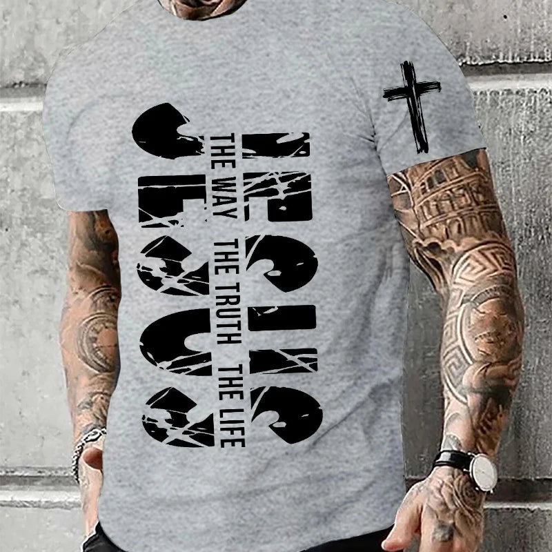 Loose Men T-shirt Summer Jesus The Way The Truth The Life Print T