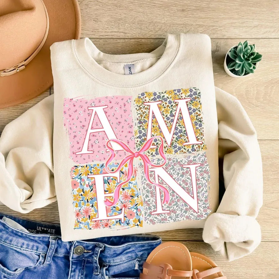 Floral Amen Bible Verses DIY Iron-On Heat Transfer Sticker Decal