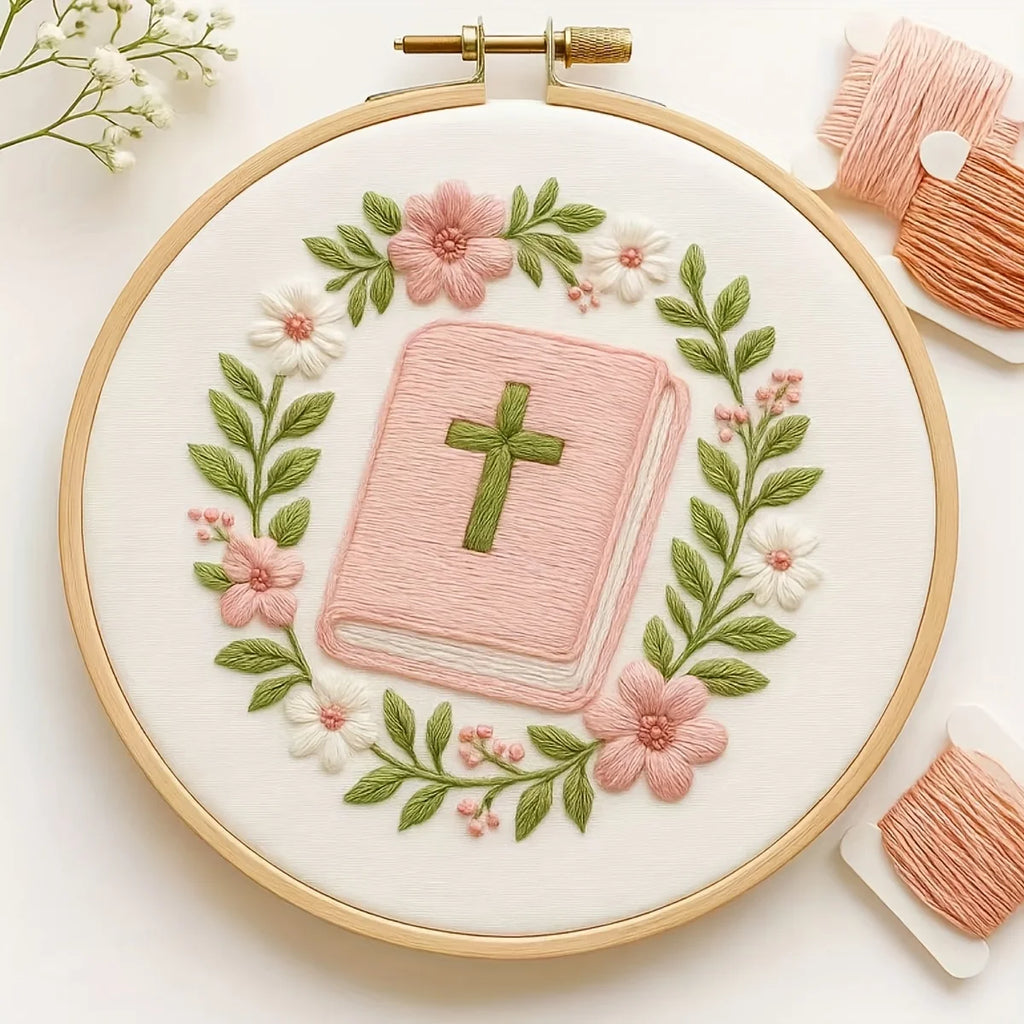 A Complete Set Of Bible Books And Winter Church Scene Embroidery With