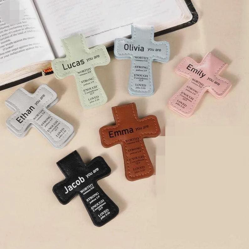 6pcs PU Leather Cross Magnetic Bookmark Custom Bible Verse Christian