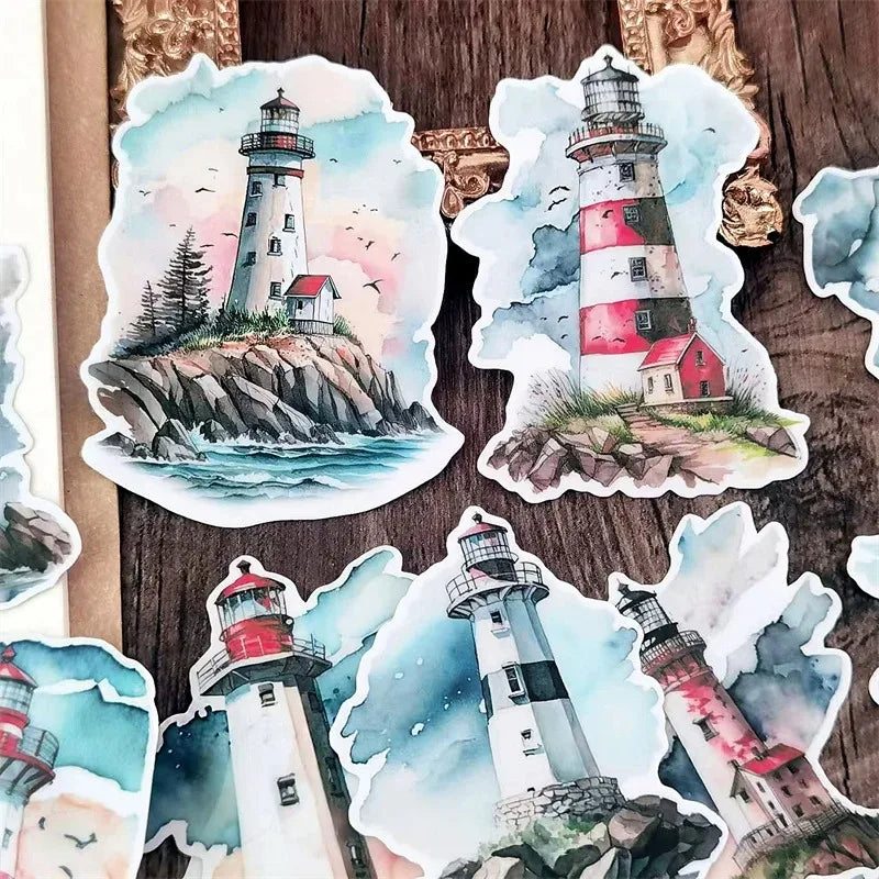 Cute Hand-Painted Watercolor Lighthouse Sticker Set