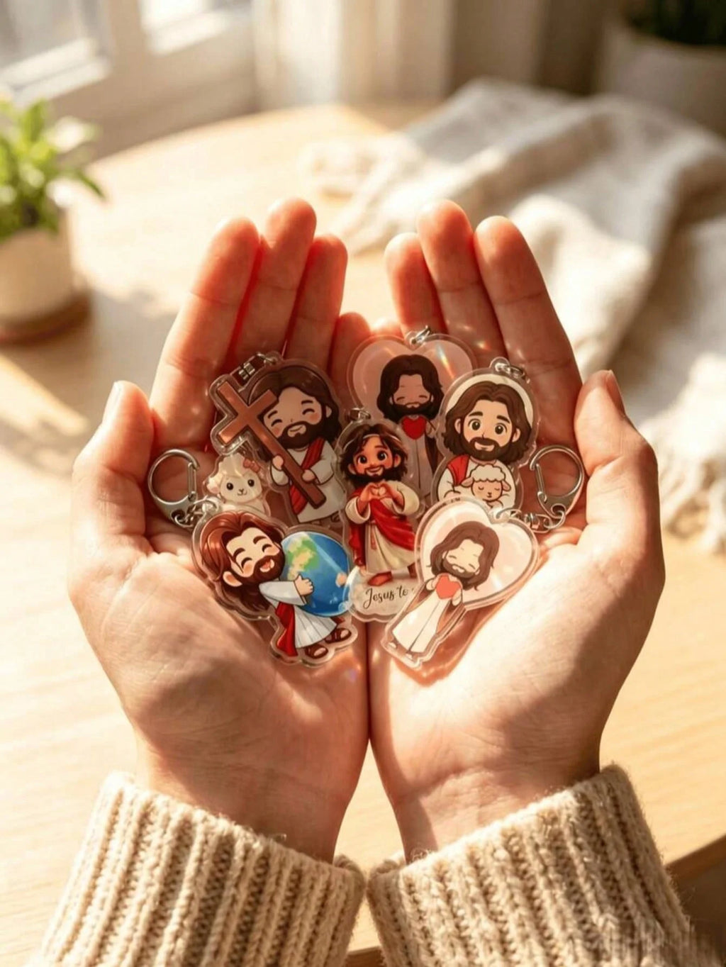 1-6 Piece Set of Jesus and Lamb Acrylic Keychains, Multifunctional 2D