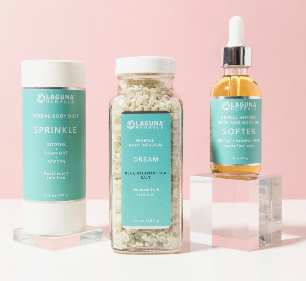 Dream Big Sleep Essentials | 3-Step Bedtime Ritual | Mineral Bath Soak, Herbal Body Dust & Jasmine Rose Body Oil | Non-Toxic & Organic | Laguna Herbals