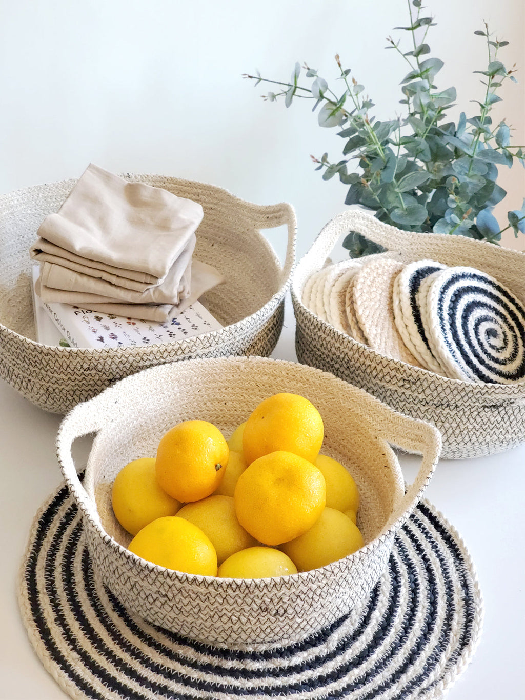 Amari Handwoven Jute Fruit Bowl | Black Stitch | Made in Bangladesh | Korissa
