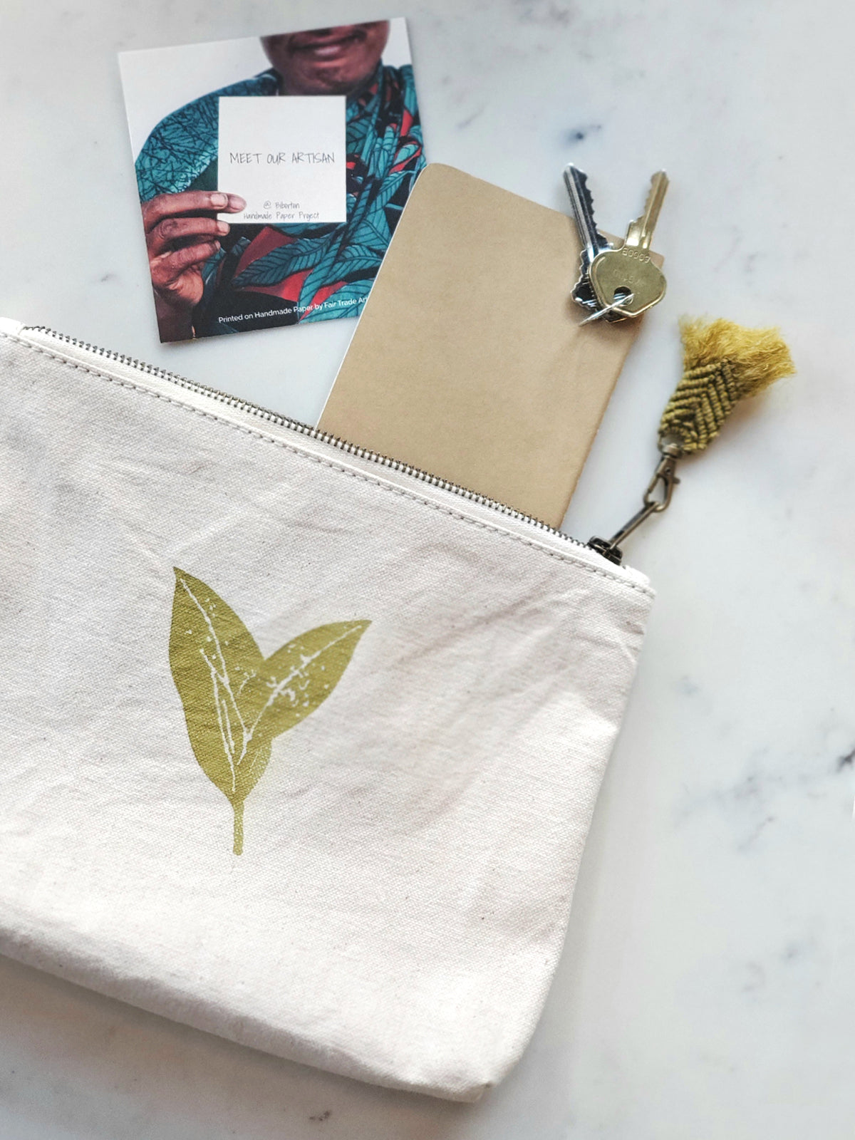 Hand Screen-Printed Cotton Canvas Pouch | Handmade in Bangladesh | Nature