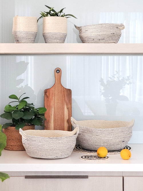 Amari Handwoven Jute Fruit Bowl | Black Stitch | Made in Bangladesh | Korissa