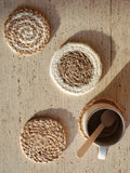 Natural Jute & Seagrass Coaster Gift Set | Set of 4 | Made in Bangladesh | With Drawstring Pouch | Korissa