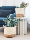 Handmade Jute & Seagrass Basket with Side Handle | Made in Bangladesh | Natural & White | Korissa