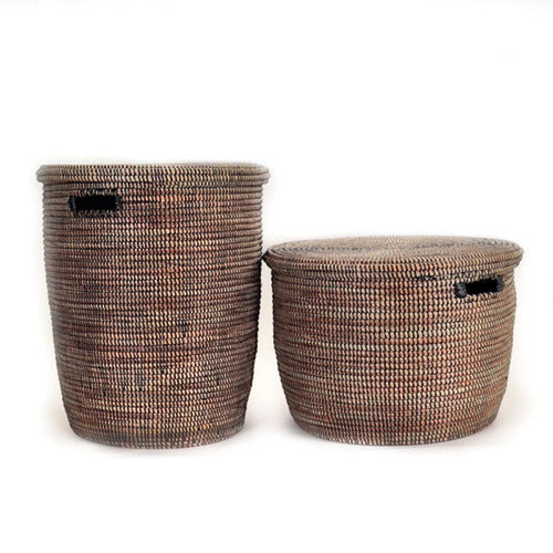 Black Flat Lid Floor Basket | Handwoven Millet Grass | Wolof Artisans | Senegal | Mbare by Powered by People