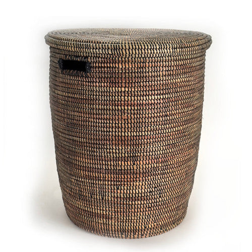 Black Flat Lid Basket | Large | Handwoven Millet Grass | Wolof Artisans | Senegal | Mbare by Powered by People