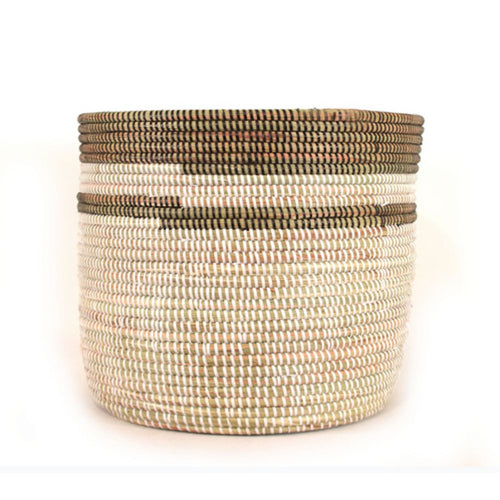 Black & White Stripe Basket | Large | Handwoven in Senegal | Millet Grass