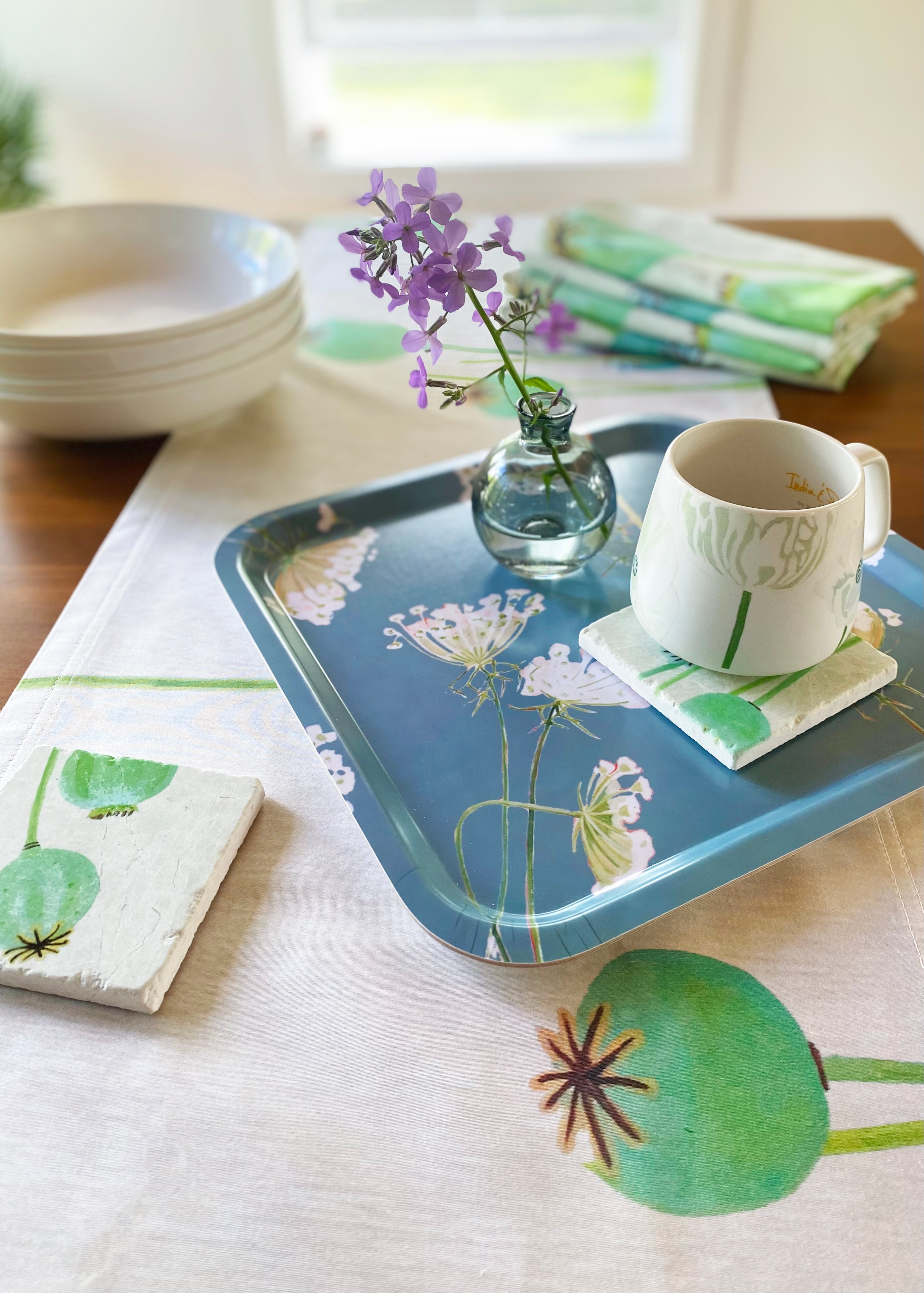 Coaster Set: Poppy Pods on Ecru