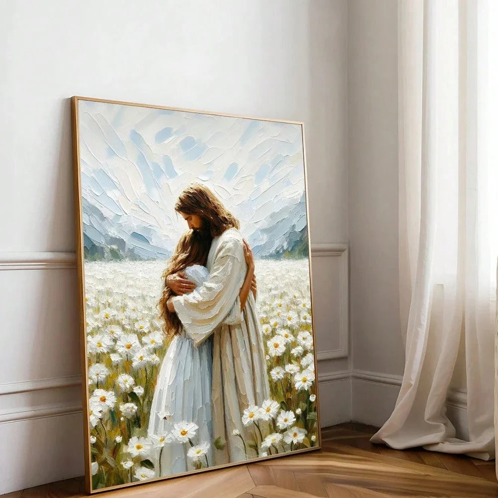 1pc Jesus Hugs Girl Canvas Painting Poster Bible Christian Art
