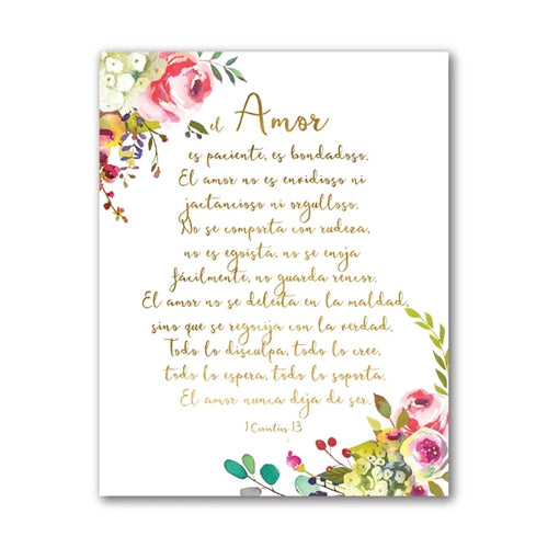 (2D canvas painting)  Spanish Bible Verse Quotes Print God Christian