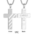 304L Stainless Steel USA Flag Cross Necklace for Men Women Bible Verse
