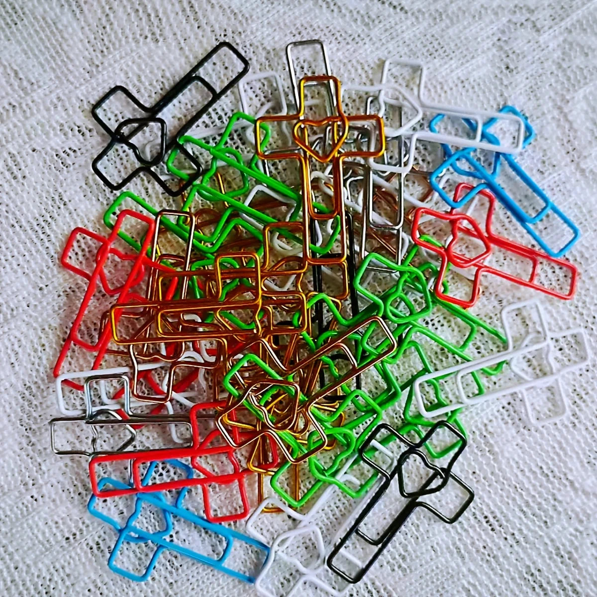 25Pcs Cross Heart Paper Clips Multicolor Religious Bookmarks Christian