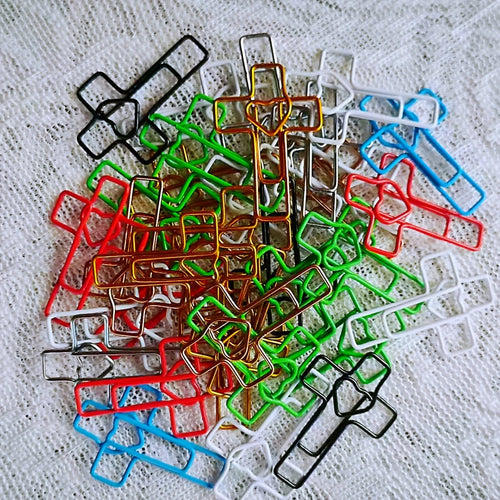 25Pcs Cross Heart Paper Clips Multicolor Religious Bookmarks Christian