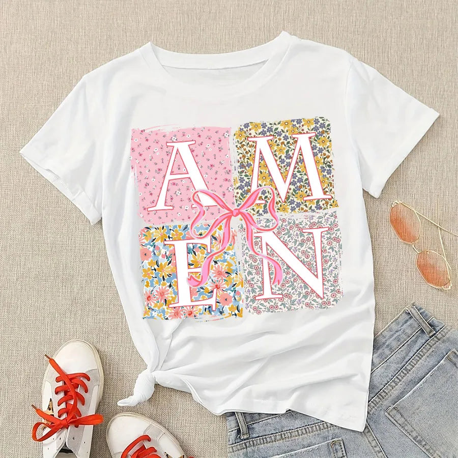 Floral Amen Bible Verses DIY Iron-On Heat Transfer Sticker Decal