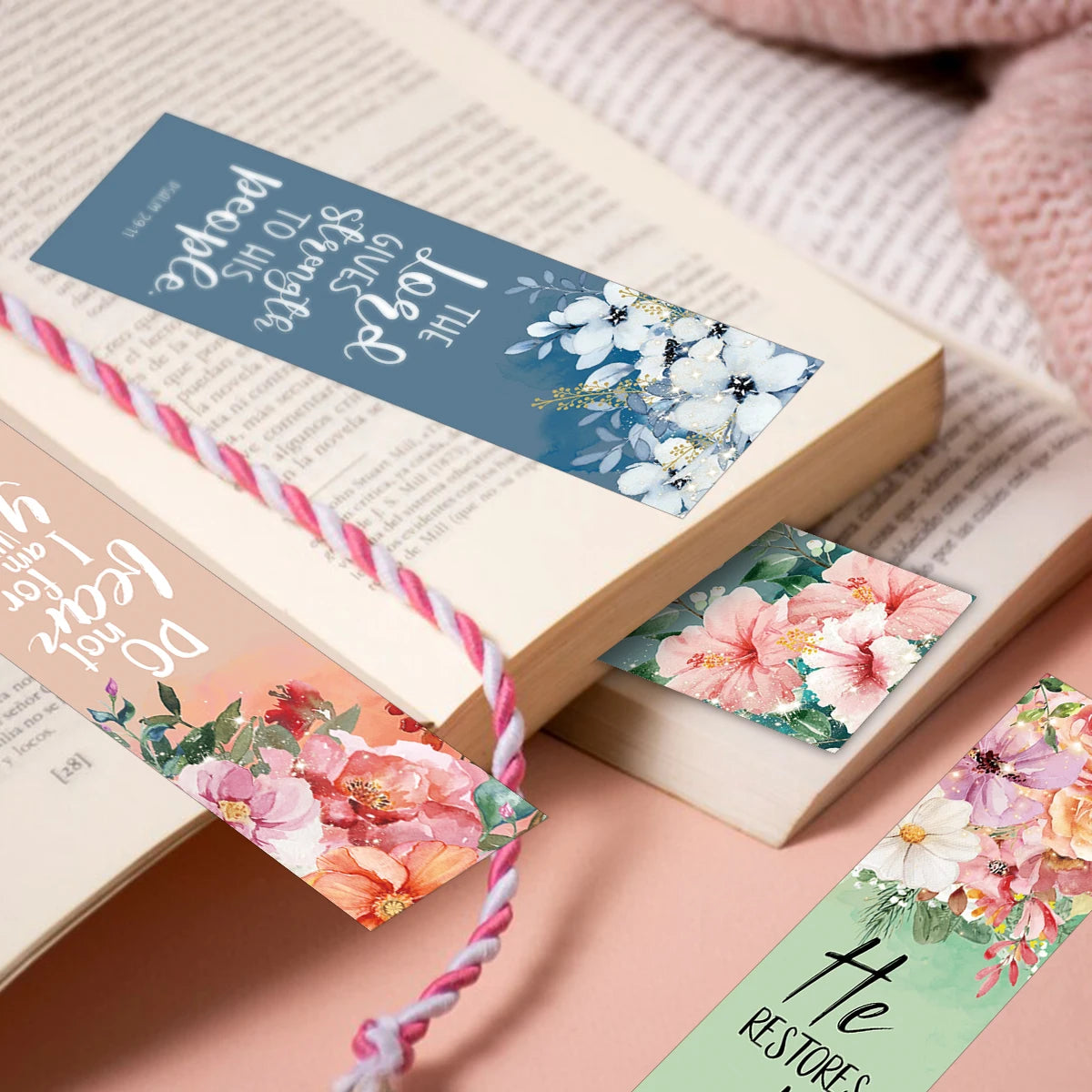 30pcs Flowerl Design Inspirational Bible Verse Bookmarks For Religious