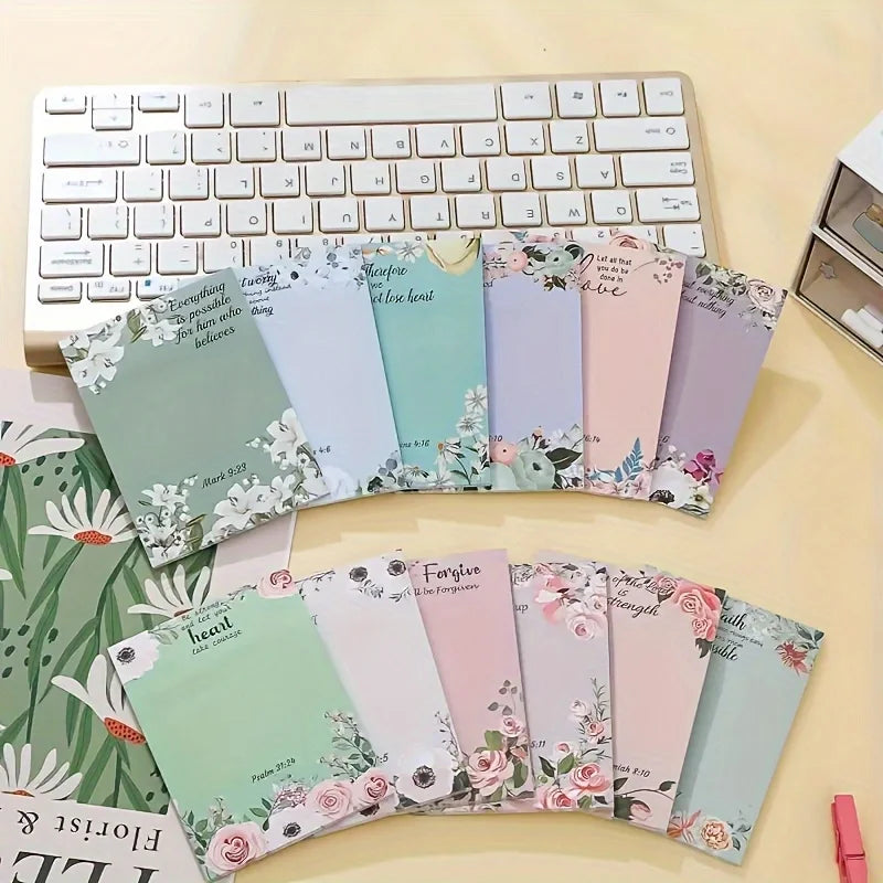 Inspirational Bible Text Self-Adhesive Notes, 30 Pieces, Retro Flower