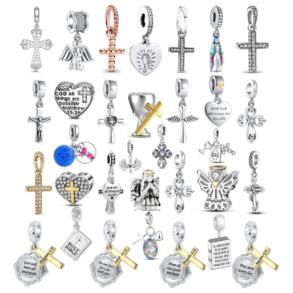 2024 New 925 Silver Jesus Cross The Holy Bible Pendant Charms Beads