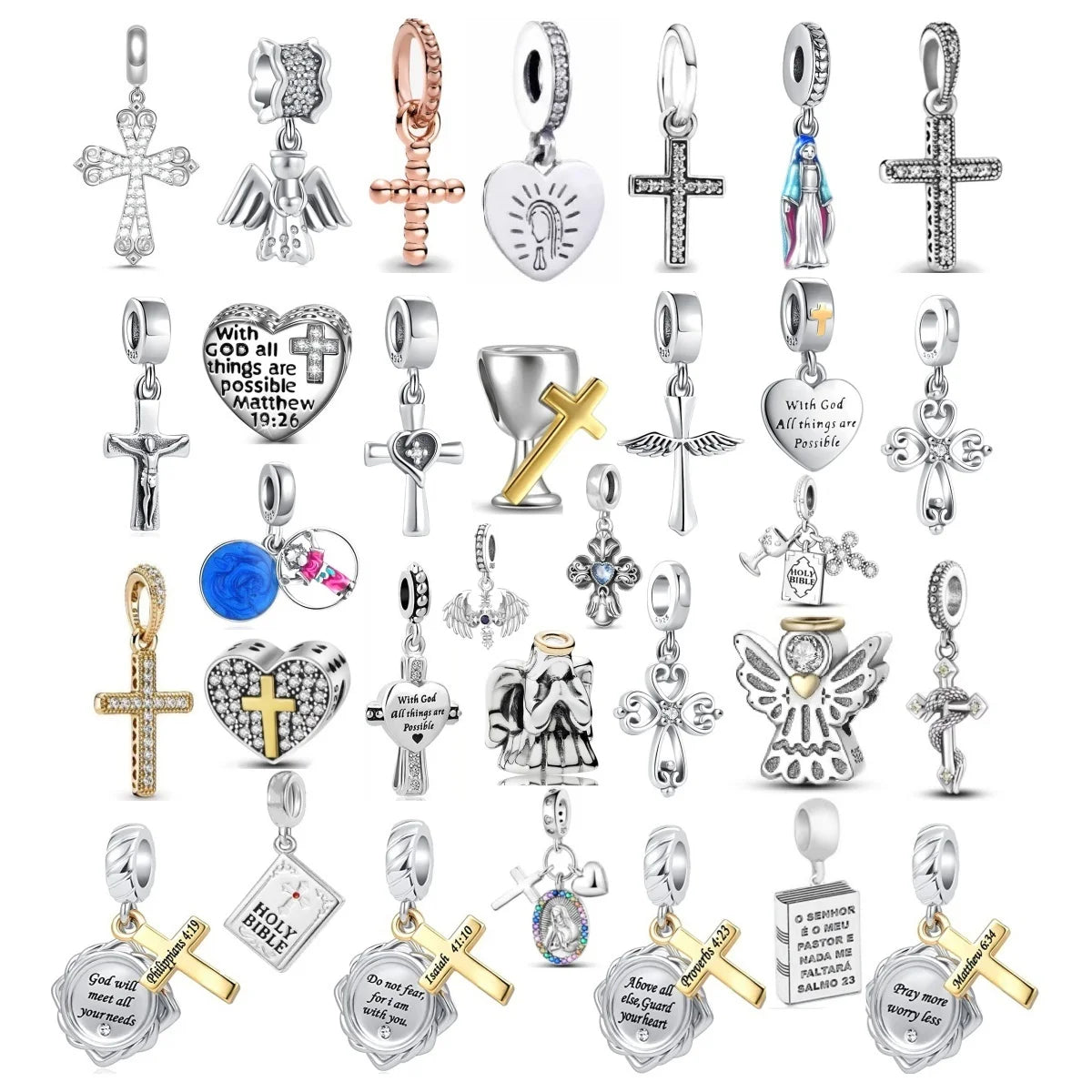 2024 New 925 Silver Jesus Cross The Holy Bible Pendant Charms Beads